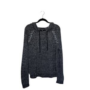 Allison Andrews | Black & White Knit Sweater Braided Laced Size Medium Hooded